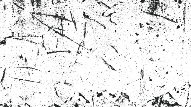 Grunge distressed texture overlay black and white scratched surface, rough concrete wall, or weathered metal background with noise and grain patterns isolated on transparent background