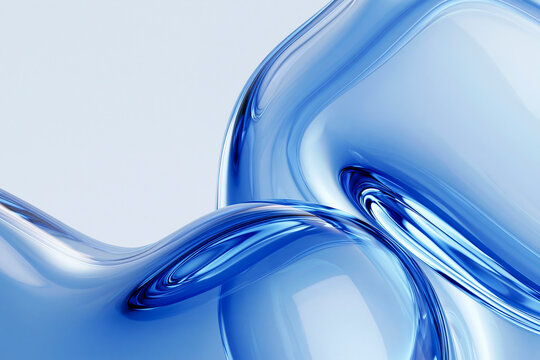 Abstract Swirling Blue Glass Wave with Deep Refractive Caustic Swirls on High Key Background