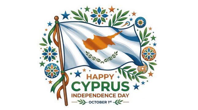 Happy cyprus independence day celebration with national flag and decorative floral elements