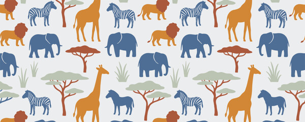 Fototapeta premium African Safari Wildlife Animal Seamless Pattern