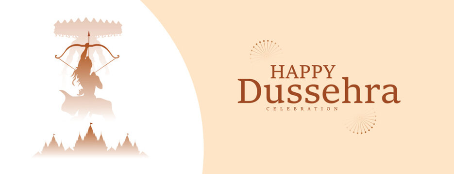 Dussehra wishes greeting big banner or poster with ravana rama silhouette vector design festival, puja, divali, devi, celebration.
