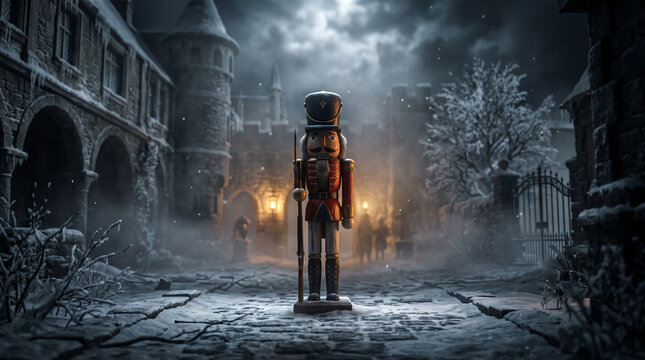 Gothic Alice in Wonderland Ode to Joy, Dark Vintage Nutcracker Soldier, Moody Cinematic Winter Scene, Frozen Stone Street Night