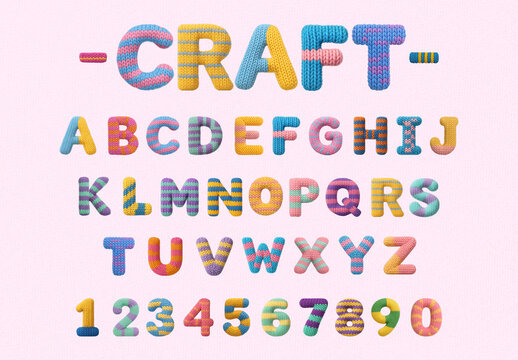 Colorful Knitted Alphabet Design Font Set