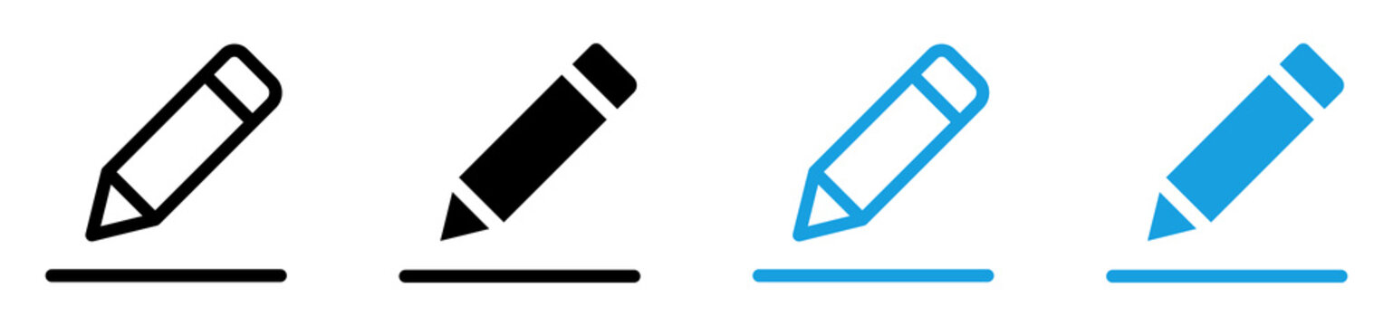 Pencil edit icon set for writing, drawing, editing and document interface design projects.