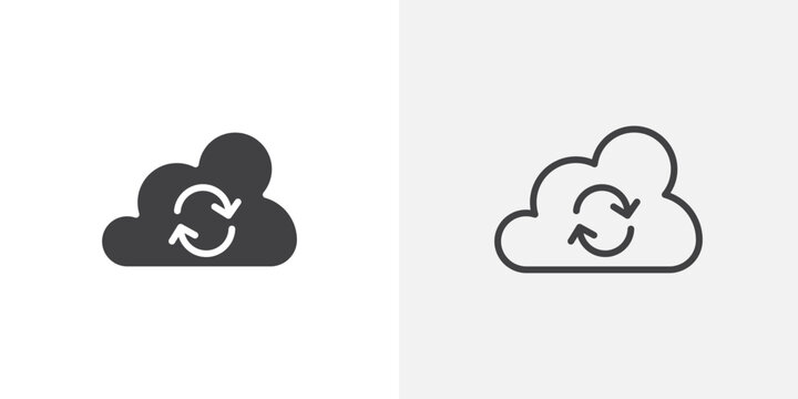 Cloud sync icon flat outline in black