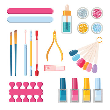 Manicure salon nail care tools accessories vector elements