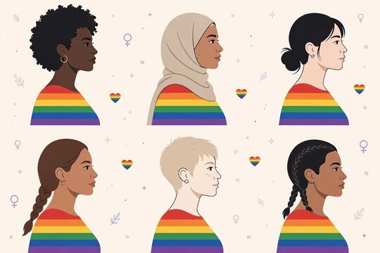 Diverse Group of People Celebrating Pride Month with Rainbow Colors.