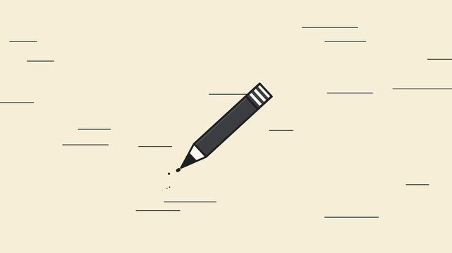 2d pencil writing animation on beige background with floating dash lines