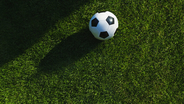  ball on the green field in soccer stadium. ready for game.