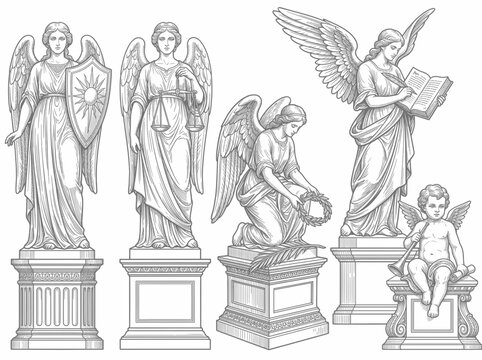 Classical Angel Statues Vector Set