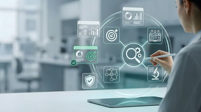 Innovative technology integration a professional utilizing digital interfaces and advanced data visualization concepts