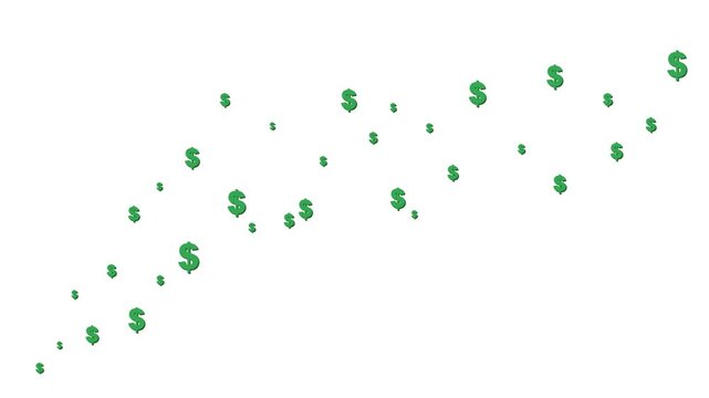 Green Dollar Symbols Floating and Rising Animation on White Background for Financial Concepts
