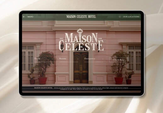 Elegant Hotel Website Interface Tablet Mockup PSD