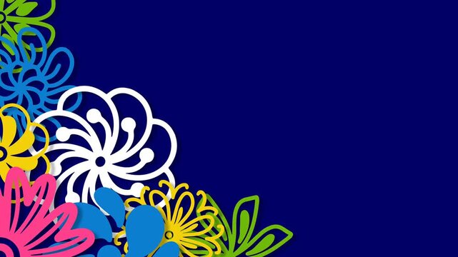 Hispanic Heritage Month Background Loop with Colorful Traditional Floral Ornaments on Blue.