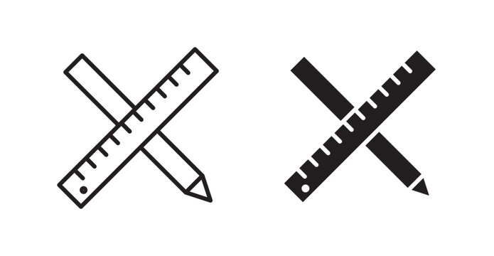 Pencil and ruler icon flat outline in black