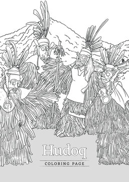 Coloring pages layout of dayak east borneo with outline illustration