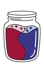 Fototapeta premium Minimalist icon of a glass jar filled with vibrant berry jam and a clear lid isolated on a white background sweet preserve and breakfast concept