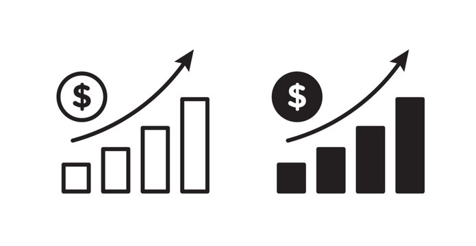 Growing profit icon flat outline in black