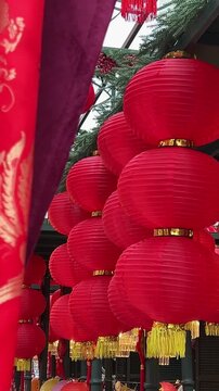 Chinese New Year. Chinese market, red lanterns