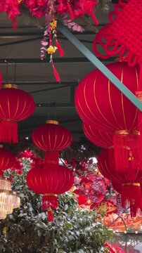 Chinese New Year. Chinese market, red lanterns
