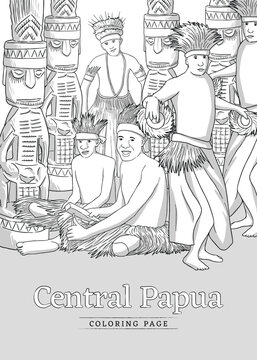 Kamoro culture cultural layout of central papua culture in outline illustration