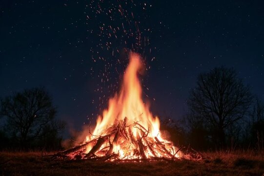 Large Bonfire Burning on Guy Fawkes Night