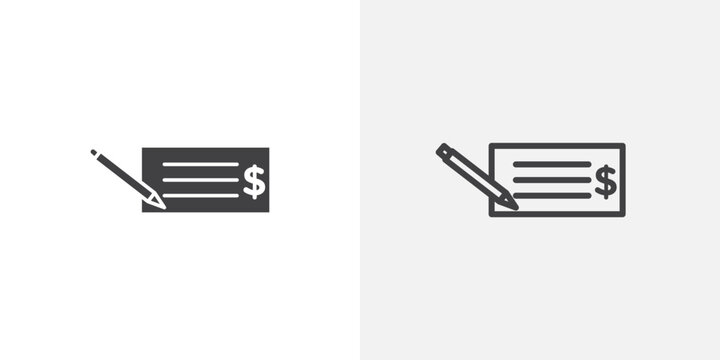Signing cheque icon flat outline in black