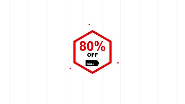 80% off sale motion. eighty percent off sale graphic on hexagonal white background