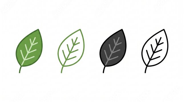 Green Leaf Icon Vector Set on White Background
