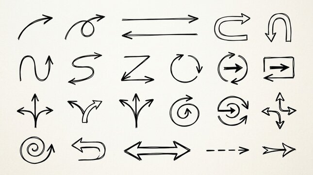 Hand-drawn arrow icons collection, doodle style