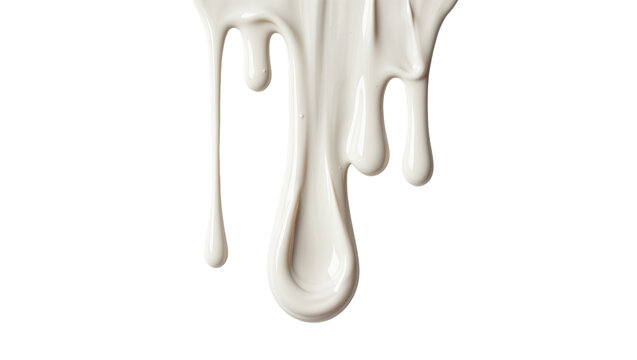 Thick white paint dripping downwards, isolated on transparent background