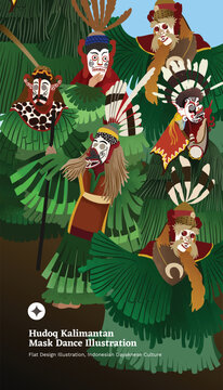 East borneo dance traditional dance design layout in cell shaded style