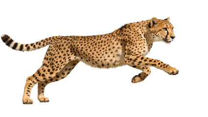 Spotted cheetah running at full speed, isolated on transparent background © PNGera