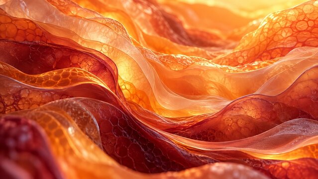 Cellular Layers Folding Beneath a Sunset Orange Translucent Film