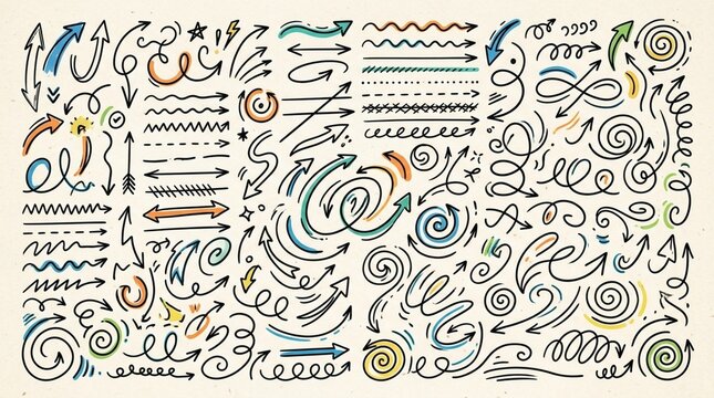 Hand-drawn Arrows and Swirls - Colorful Doodle Collection