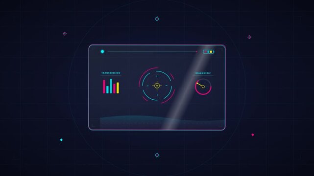 Futuristic user interface displaying data charts and radar