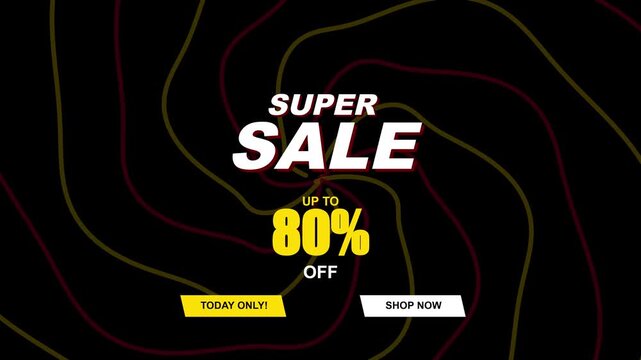 80% off sale motion. Super sale graphic with eighty percent discount text