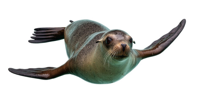 California sea lion swimming with flippers extended, isolated on transparent background