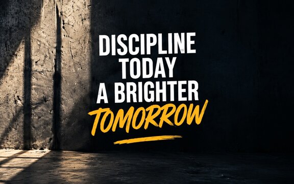 Dark inspirational quote design about discipline and future success, symbolizing commitment, personal growth, patience, and long-term achievement.