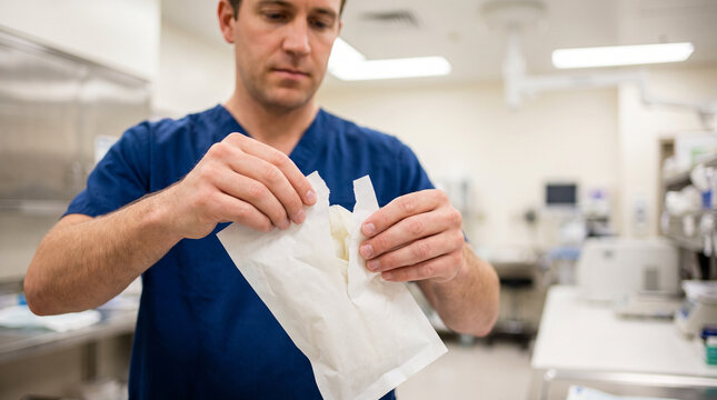 Man Opening Sterile Gloves for Sterilization and Infection Control