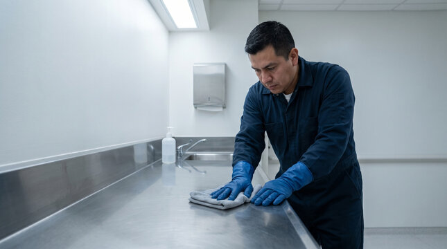 Man Cleaning Surface for Sterilization and Infection Control