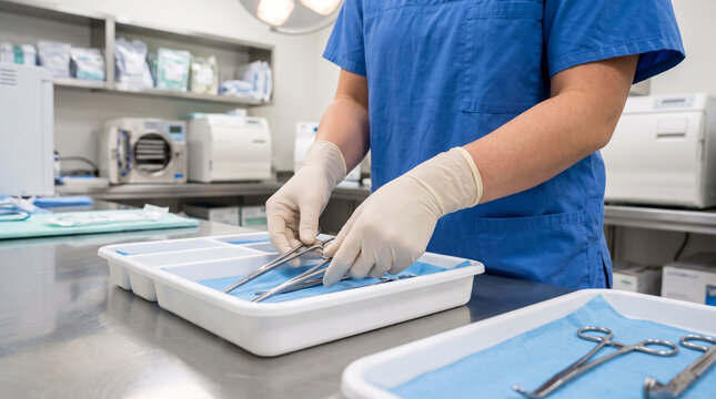 Sterilization and Infection Control: Woman Packing Medical Tools