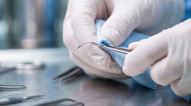 Sterilization and Infection Control: Woman Cleaning Surgical Needle