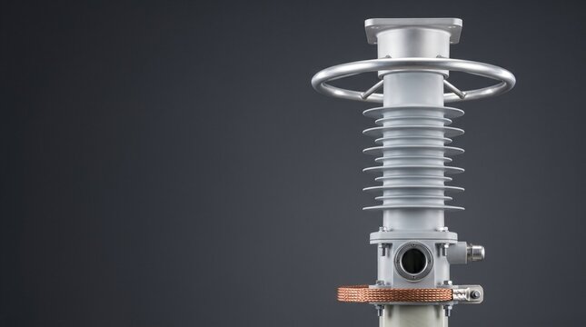 High voltage electrical engineering commercial photograph of polymer housed gapless metal oxide surge arrester with tubular aluminum corona ring for smart transmission substation lightning defense