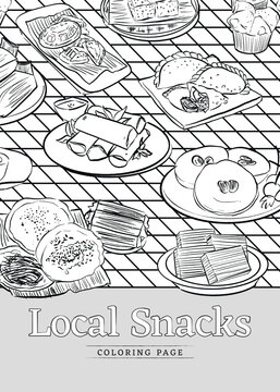 Talam cake traditional sweet snack design layout in outline style