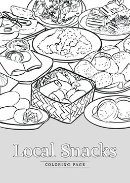 Snack food design layout with snack food in outline style
