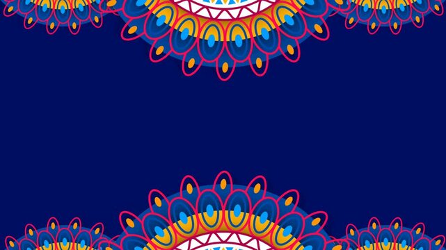 Vibrant Hand Drawn Folk Art Mandala Border on Dark Blue Background for Heritage Month.