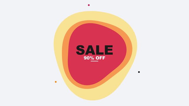 90% off sale motion. Animated ninety percent off sale banner with organic shapes