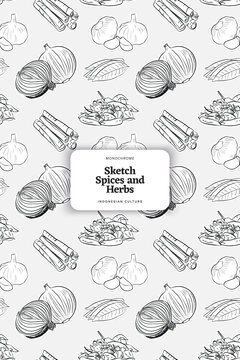 Spices herbs pattern design with spices herbs in outline style