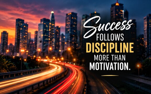 Urban motivational quote about success following discipline more than motivation, representing consistency and dedication.
